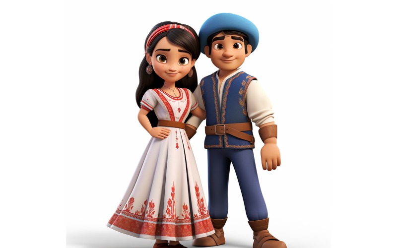 Boy & Girl couple world Races in traditional cultural dress 92 Illustration