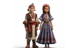 Boy & Girl couple world Races in traditional cultural dress 93