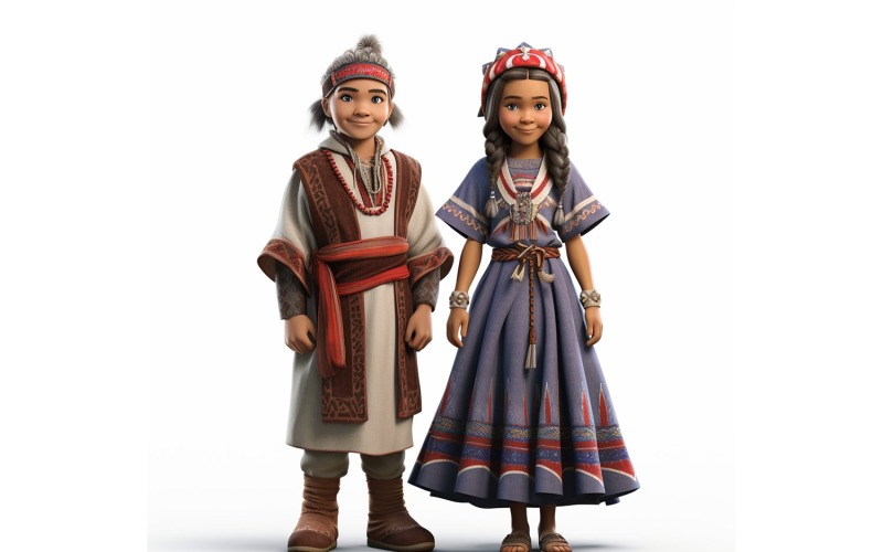 Boy & Girl couple world Races in traditional cultural dress 93 Illustration