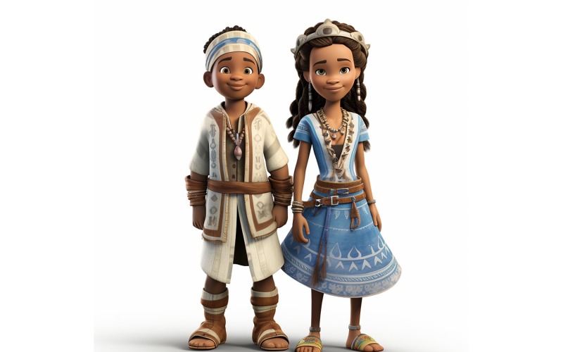 Boy & Girl couple world Races in traditional cultural dress 95 Illustration