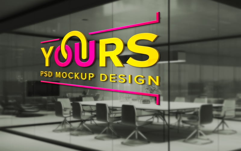 Glass wall office 3d realistic logo mockup Product Mockup