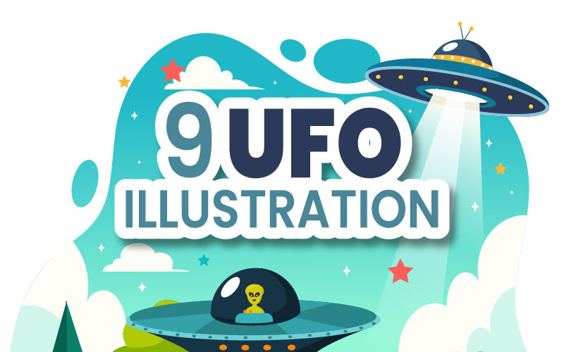 9 UFO Flying Spaceship Illustration