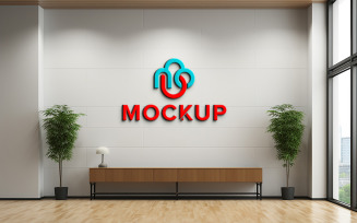 Logo mockup on white wall indoor psd