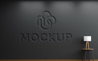 Luxury black office wall logo mockup indoor with debossed effect