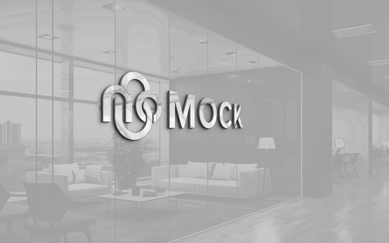 Office glass wall metal logo mockup template Product Mockup
