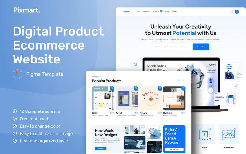 PixMart - Digital Products E-Commerce Website UI Element