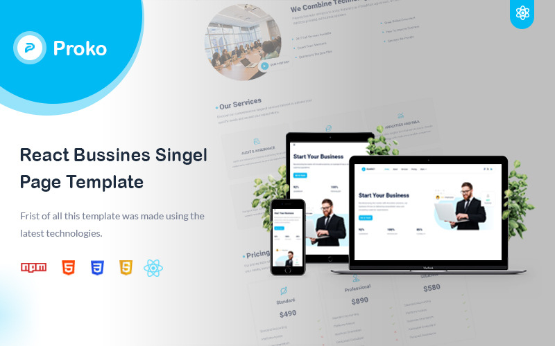 Proko Single Page React Business Template Landing Page Template