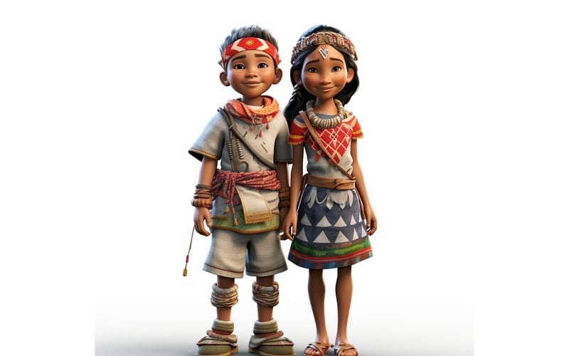 Boy & Girl couple world Races in traditional cultural dress 51. Illustration