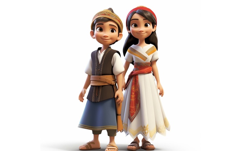 Boy & Girl couple world Races in traditional cultural dress 62. Illustration