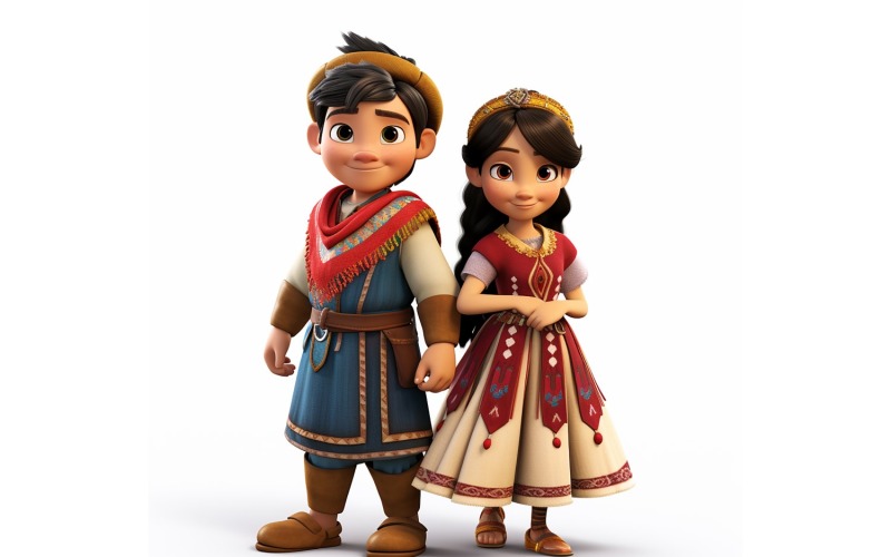 Boy & Girl couple world Races in traditional cultural dress 66. Illustration