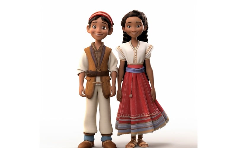 Boy And Girl Couple World Races In Traditional Cultural Dress 101 Illustration