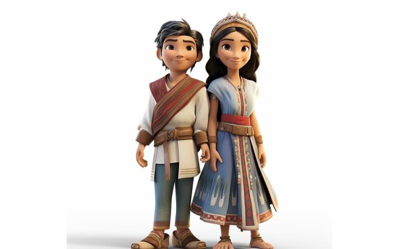 Boy And Girl Couple World Races In Traditional Cultural Dress 103 Illustration