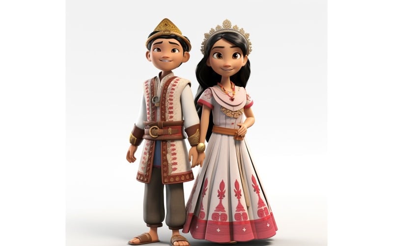 Boy And Girl Couple World Races In Traditional Cultural Dress 105 Illustration
