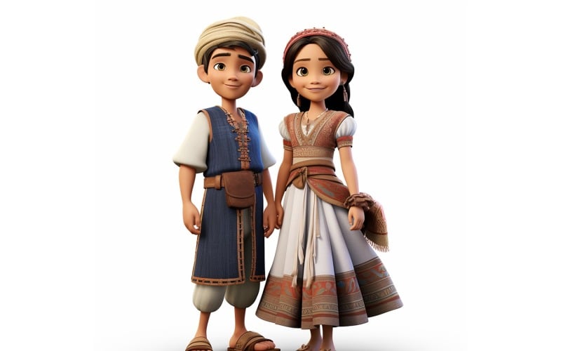 Boy And Girl Couple World Races In Traditional Cultural Dress 106 Illustration