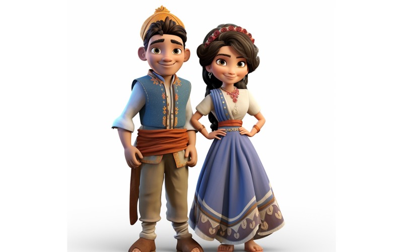 Boy And Girl Couple World Races In Traditional Cultural Dress 109 Illustration