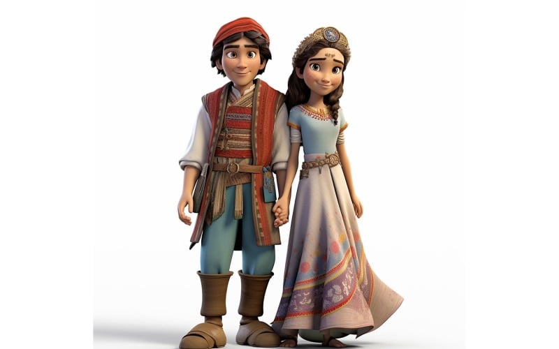 Boy And Girl Couple World Races In Traditional Cultural Dress 110 Illustration