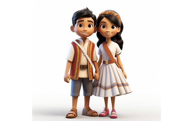 Boy And Girl Couple World Races In Traditional Cultural Dress 111 Illustration