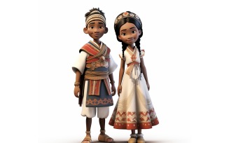 Boy And Girl Couple World Races In Traditional Cultural Dress 113