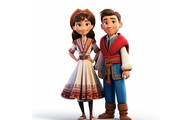 Boy And Girl Couple World Races In Traditional Cultural Dress 121 Illustration
