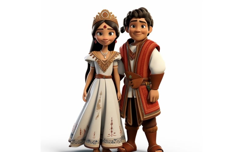 Boy And Girl Couple World Races In Traditional Cultural Dress 128 Illustration