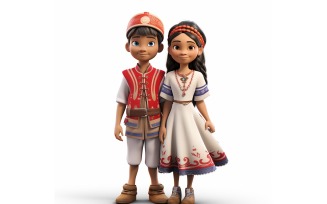 Boy And Girl Couple World Races In Traditional Cultural Dress 129