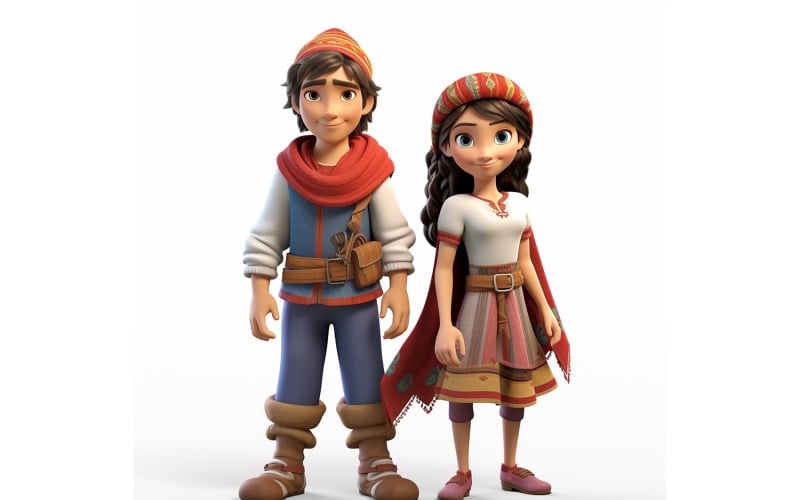 Boy And Girl Couple World Races In Traditional Cultural Dress 132 Illustration
