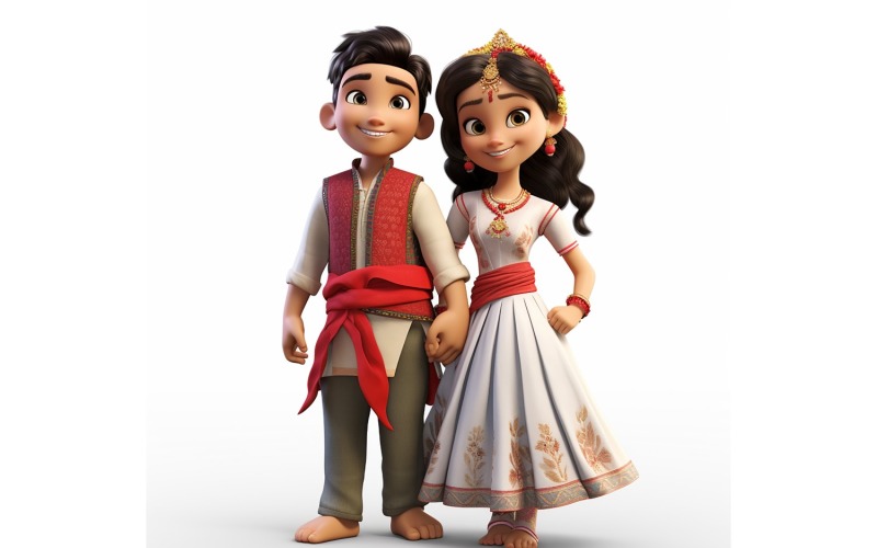 Boy And Girl Couple World Races In Traditional Cultural Dress 134 Illustration