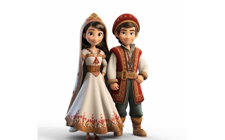 Boy And Girl Couple World Races In Traditional Cultural Dress 137
