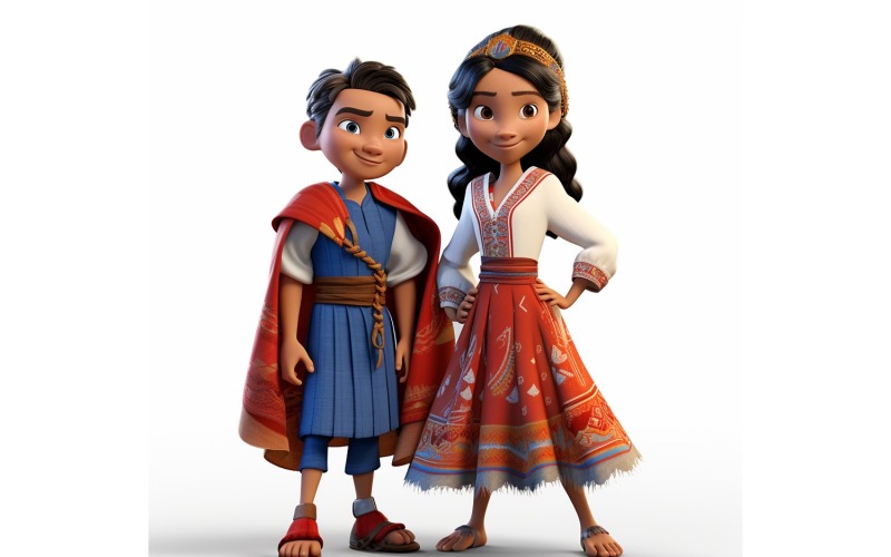 Boy And Girl Couple World Races In Traditional Cultural Dress 145 Illustration