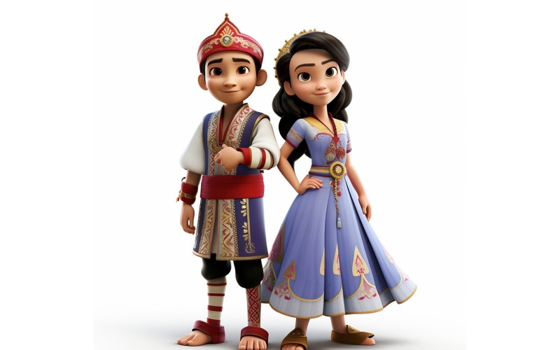 Boy And Girl Couple World Races In Traditional Cultural Dress 153 Illustration