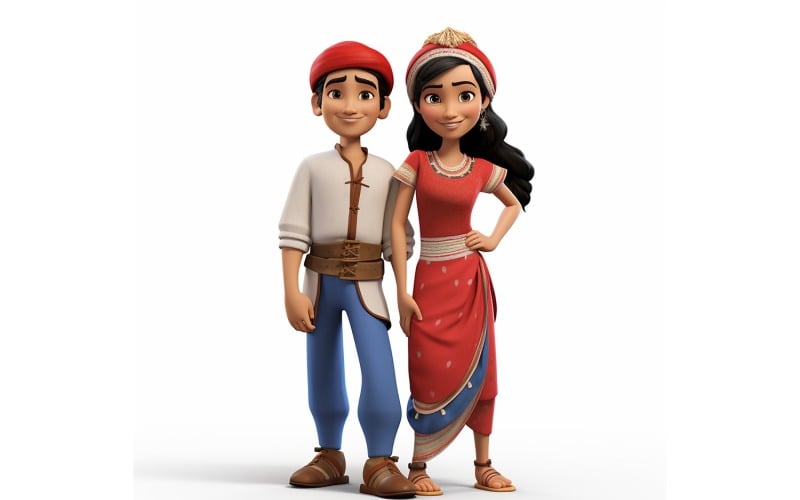 Boy And Girl Couple World Races In Traditional Cultural Dress 155 Illustration