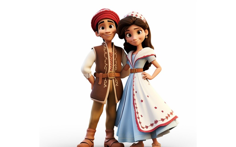 Boy And Girl Couple World Races In Traditional Cultural Dress 156 Illustration