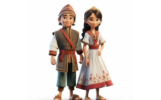 Boy And Girl Couple World Races In Traditional Cultural Dress 159