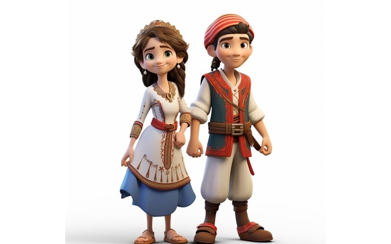 Boy And Girl Couple World Races In Traditional Cultural Dress 167 Illustration