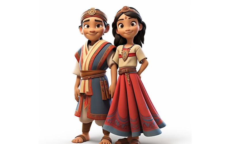 Boy And Girl Couple World Races In Traditional Cultural Dress 168 Illustration