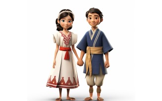 Boy And Girl Couple World Races In Traditional Cultural Dress 169
