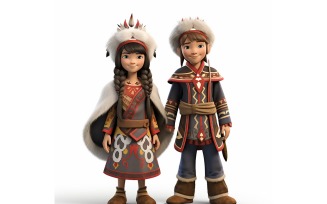 Boy And Girl Couple World Races In Traditional Cultural Dress 172