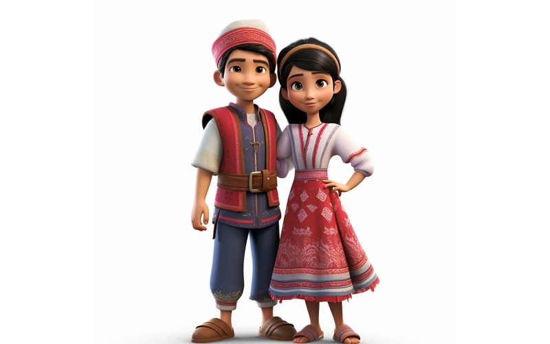 Boy And Girl Couple World Races In Traditional Cultural Dress 177 Illustration