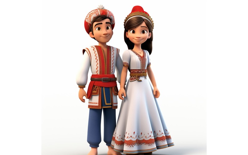 Boy And Girl Couple World Races In Traditional Cultural Dress 180 Illustration