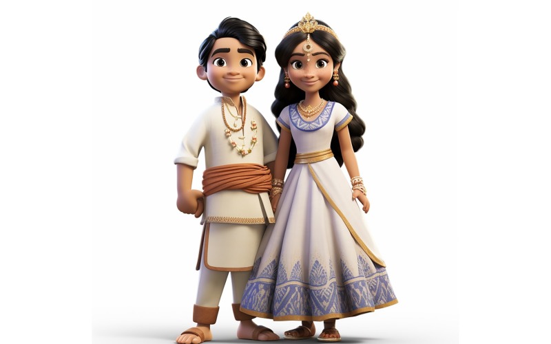 Boy And Girl Couple World Races In Traditional Cultural Dress 182 Illustration