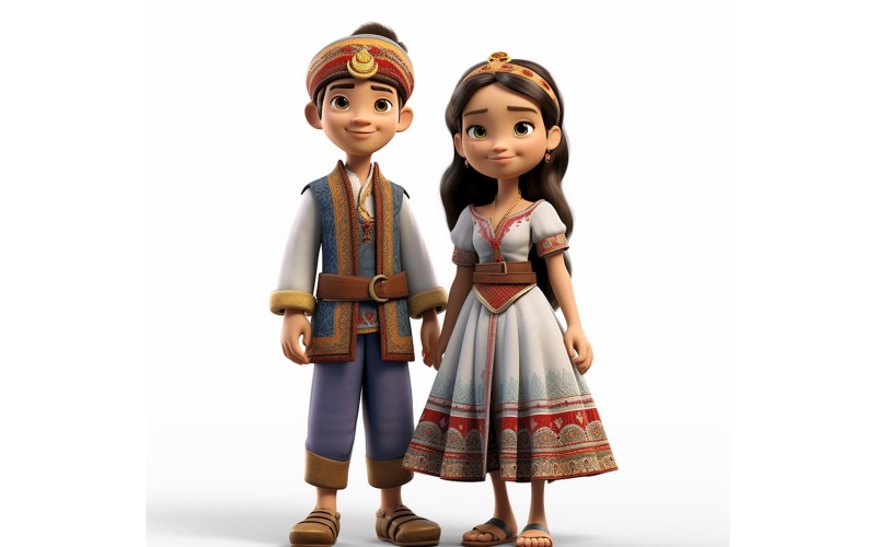 Boy And Girl Couple World Races In Traditional Cultural Dress 183 Illustration