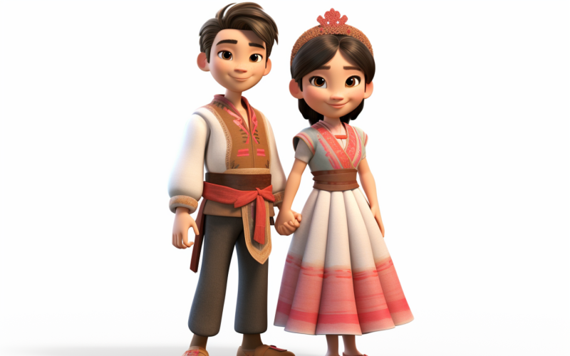 Boy And Girl Couple World Races In Traditional Cultural Dress 185 Illustration