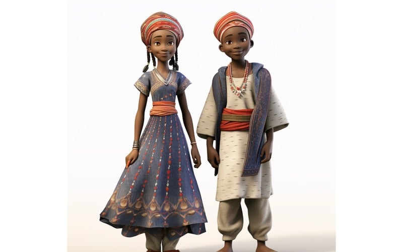 Boy And Girl Couple World Races In Traditional Cultural Dress 188 Illustration