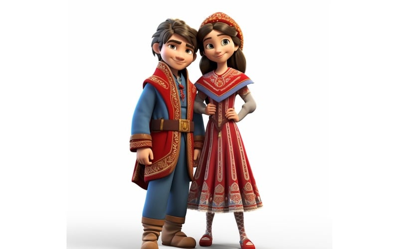 Boy And Girl Couple World Races In Traditional Cultural Dress 197 Illustration