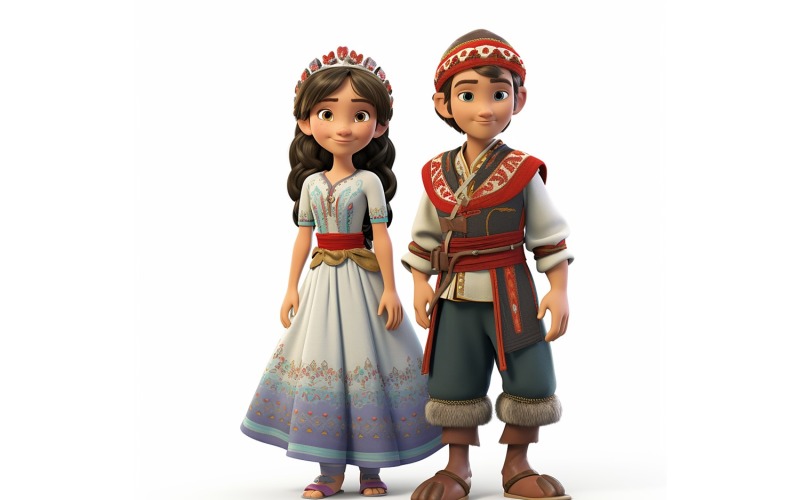 Boy And Girl Couple World Races In Traditional Cultural Dress 133. Illustration