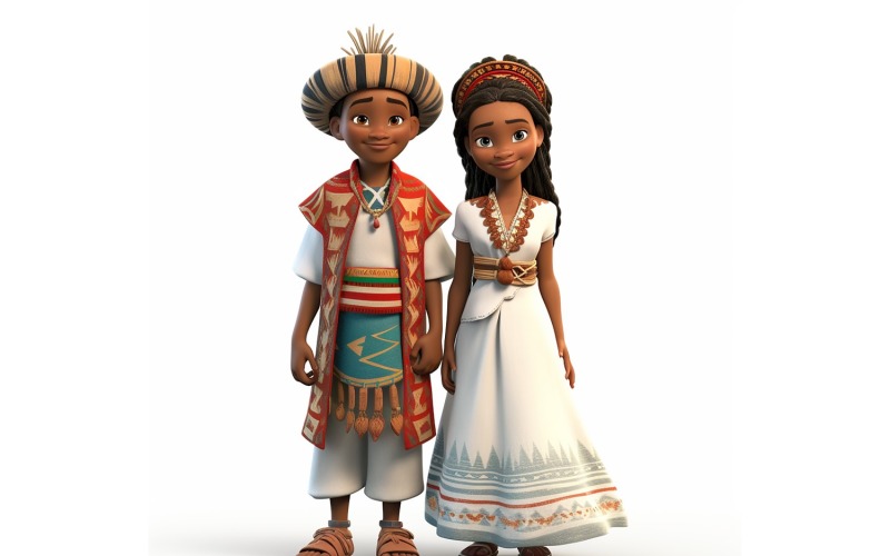 Boy And Girl Couple World Races In Traditional Cultural Dress 186 Illustration