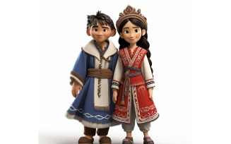 Boy And Girl Couple World Races In Traditional Cultural Dress 189