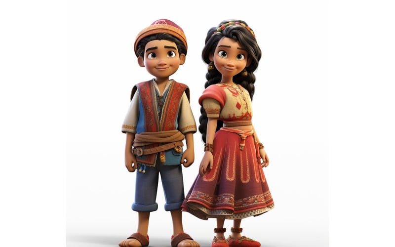 Boy And Girl Couple World Races In Traditional Cultural Dress 199 Illustration