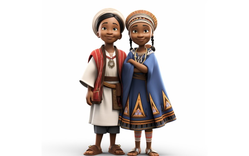 Boy And Girl Couple World Races In Traditional Cultural Dress 201 Illustration