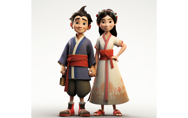 Boy And Girl Couple World Races In Traditional Cultural Dress 202 Illustration
